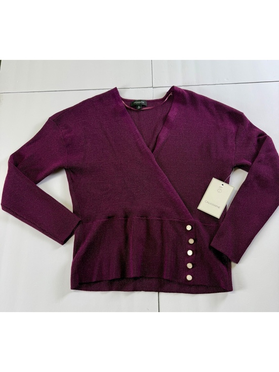 Calligraphie Tops - Calligraphie Women XL Plum Metallic Lurex Wrap Peplum Sweater Top NWT